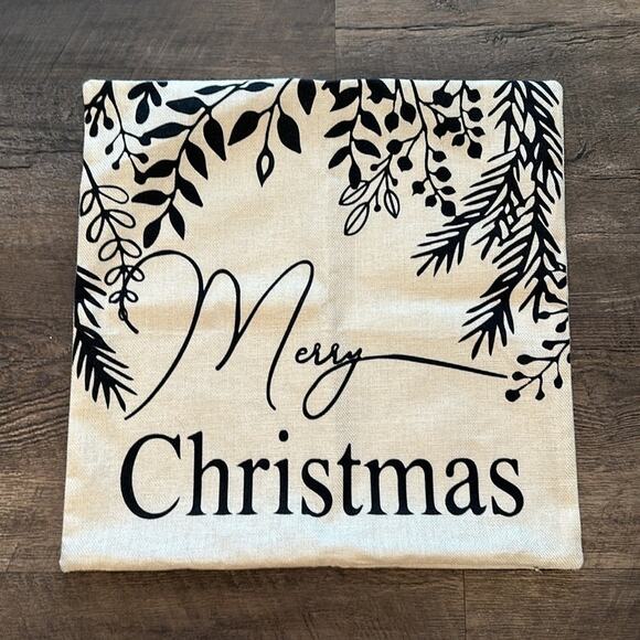 Merry Christmas Indoor/Outdoor Holiday Neutral Pillow Cover NWOT - Picture 3 of 7